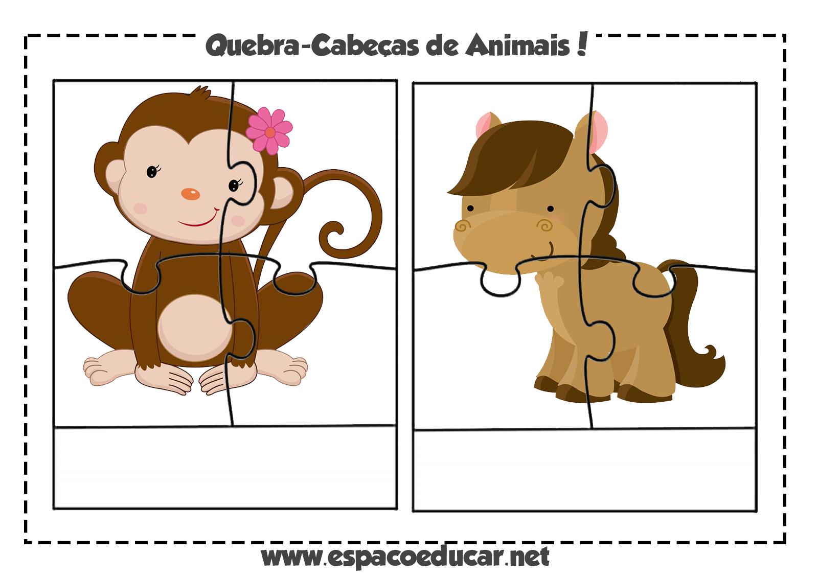 Jogo educativo grátis quebracabeça de animais para imprimir e