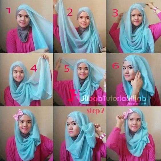 Kumpulan Gambar Tutorial Cara Memakai Hijab simple elegant