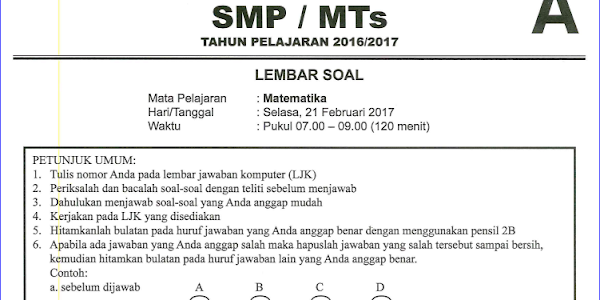 Soal Try Out (TO) UN/UNBK SMP/MTS Matematika 2017/2018