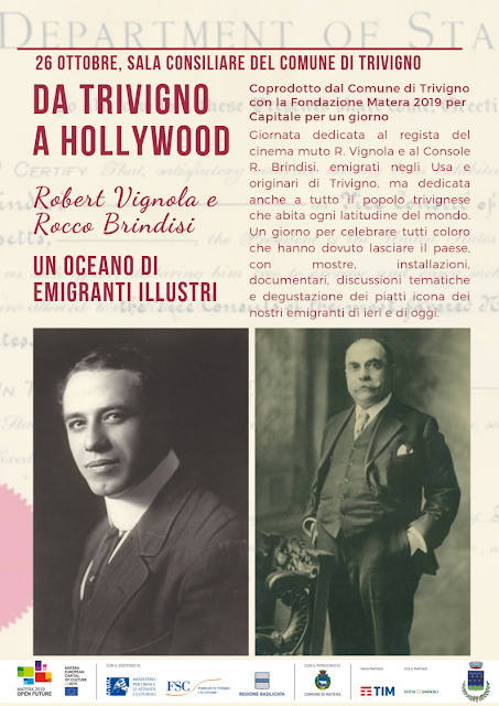  Trivigno Capitale della Cultura per un giorno, Rocco Brindisi console degli italiani a Boston, Robert Vignola regista del cinema muto, emigranti di Trivigno, menu dell'emigrante