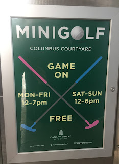 There's a minigolf course at Columbus Courtyard in Canary Wharf, London. Photo by Gareth Holmes, June 2017