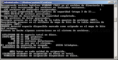 Captura del chkdsk