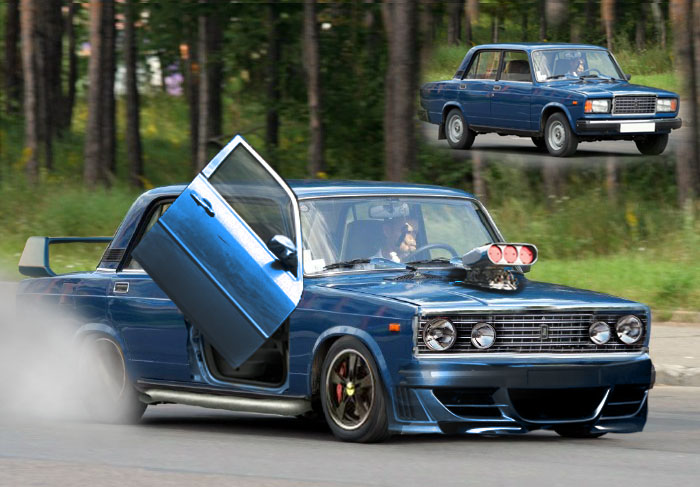 It's a supercharged Lada ala Rubenick D with the door of a Lamborghini