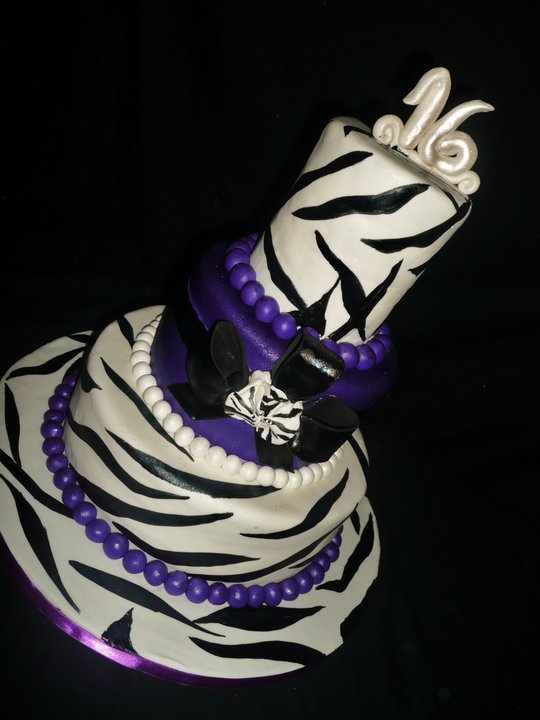 Zebra theme Sweet 16 cake Flavors included vanilla cake with Oreo cookies