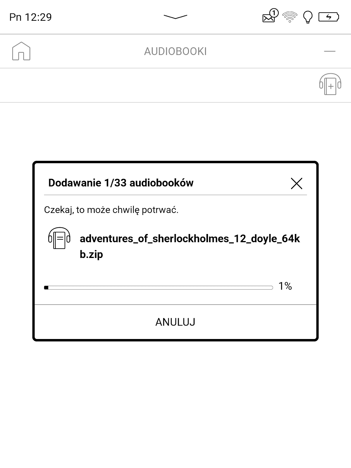 PocketBook InkPad 4 – dodawanie audiobooków w aplikacji Audiobooki