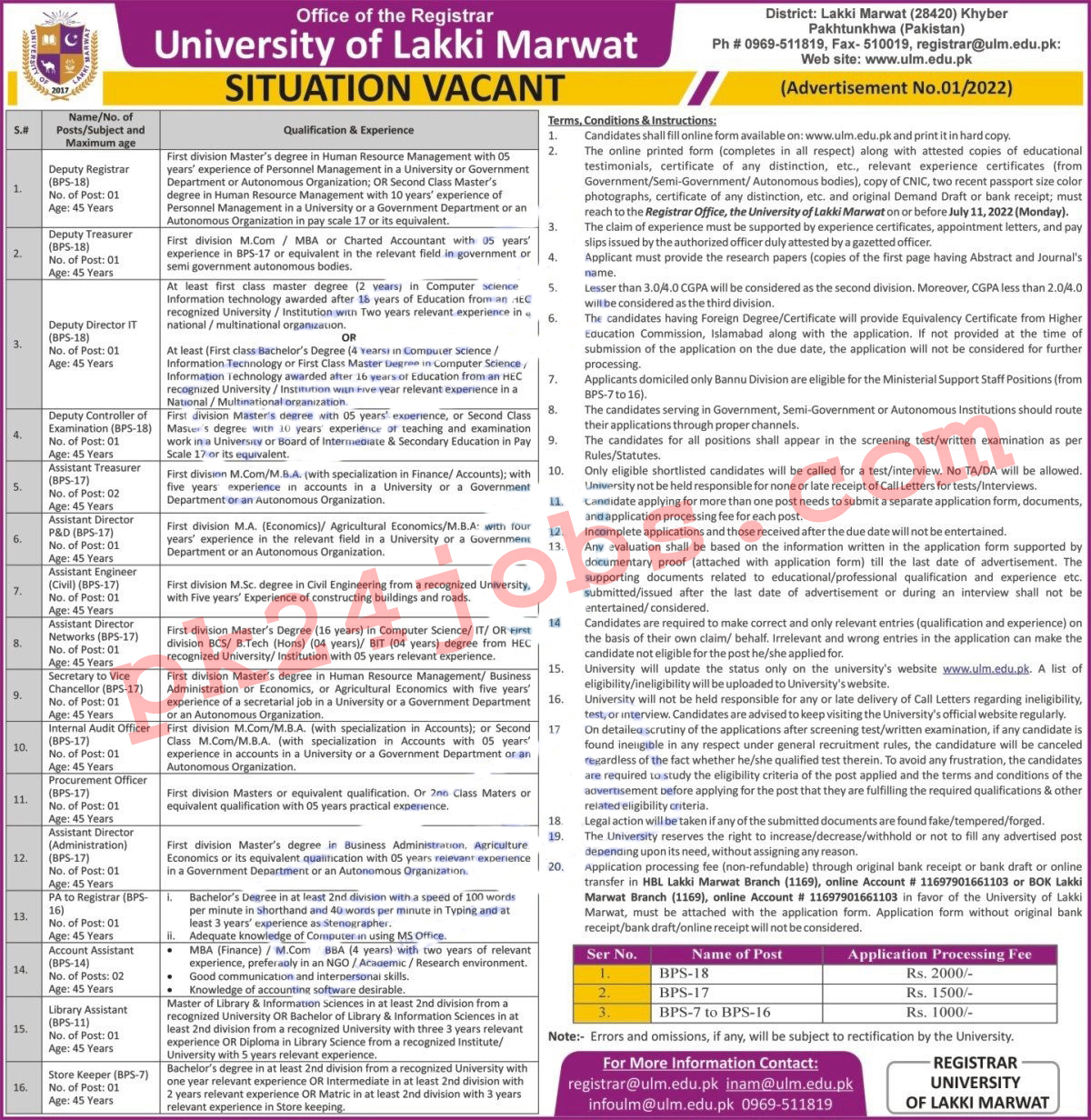 Lakki Marwat University Jobs 2022 – Today Jobs 2022