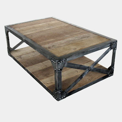 Industrial coffee table made from salvaged wood and iron - Item#GJHF18.