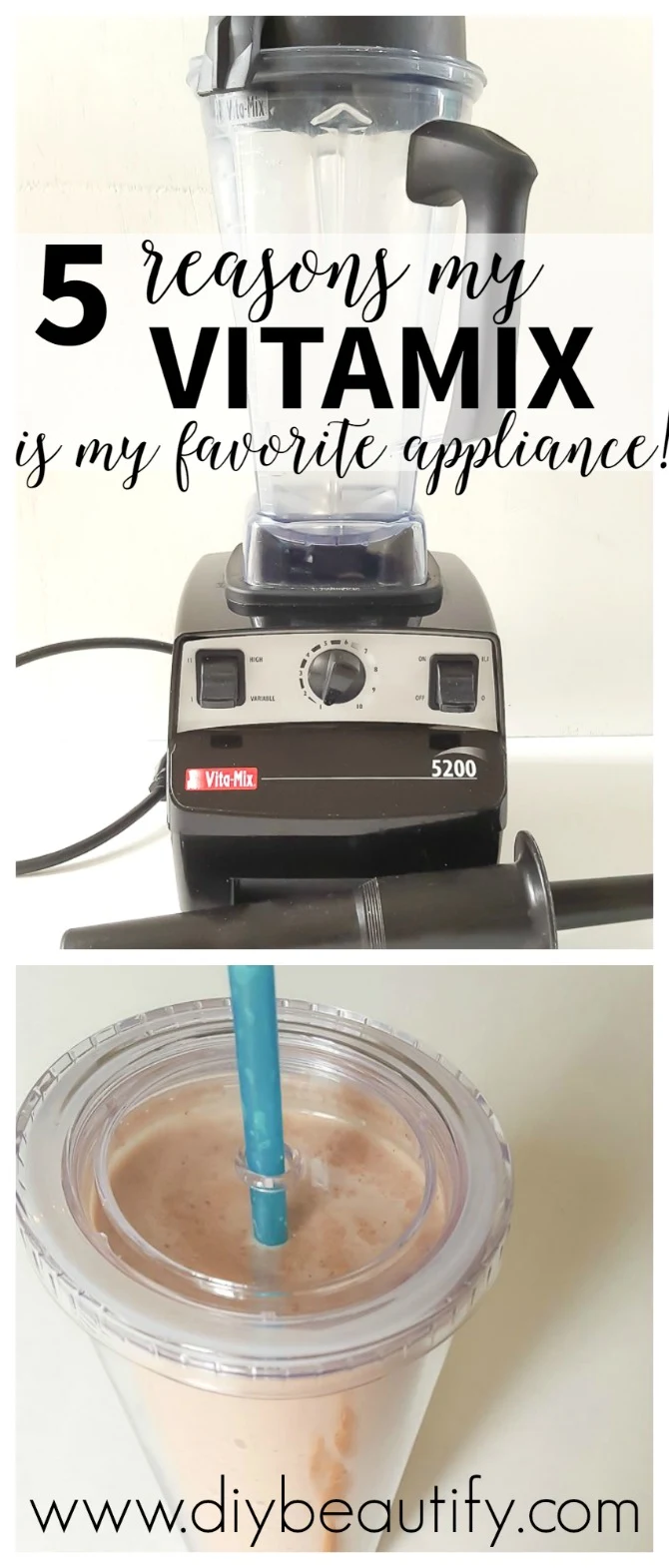 The Vitamix is my favorite kitchen appliance and has replaced many of my appliances! Use it to effortlessly make smoothies, soups, nut butters and so much more! I'm sharing my favorite smoothie recipe as well as the top 5 reasons why I love my Vitamix at diy beautify!