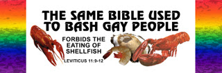 The same bible used to bash gay people forbids the eating of shellfish. Leviticus 11:9-12.