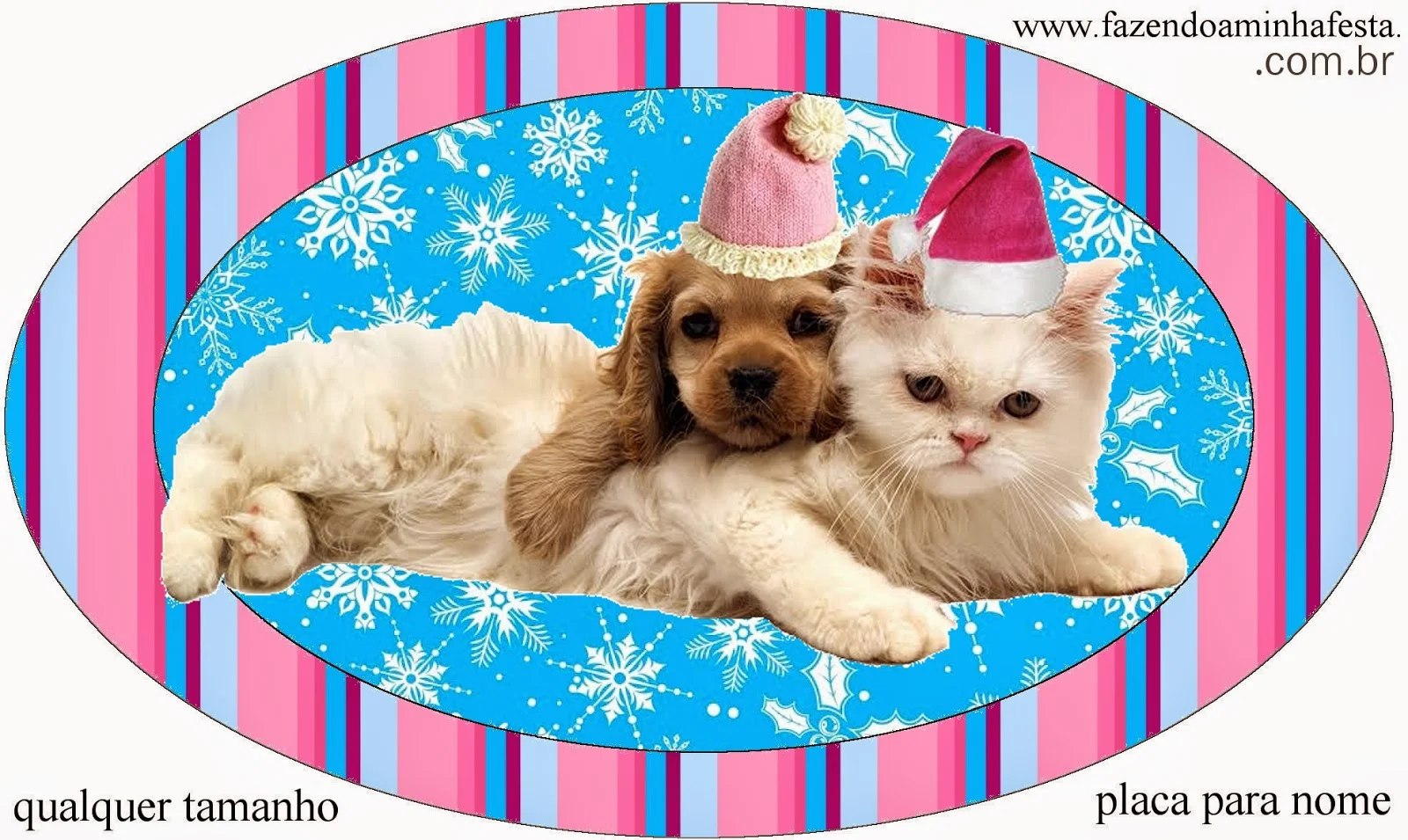 Dog and Cat in Christmas in Blue Toppers or Free Printable Candy Bar Labels.