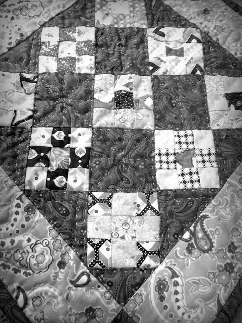 Homemade Quilt in Black and White Photo