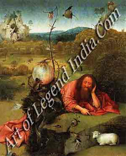 The Great Artist Hieronymus Bosch Painting Gallery “St John the Baptist in the Wilderness” c.1490-1510 19 ¼" x 15 ¼" Museo Lazaro Galdiano, Madrid 
