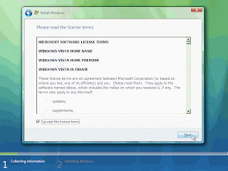 Windows Vista Installation - Accept License Agreement
