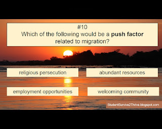 Which of the following would be a push factor  related to migration? Answer choices include: religious persecution, abundant resources, employment opportunities, welcoming community