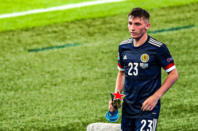 Billy Gilmour with his man of the match trophy at Euro 2020