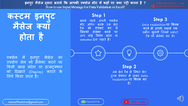 इनपुट मैसेज द्वारा बतायें कि आपकी एक्सेल शीट में कहाँ पर क्या एंट्री करना है