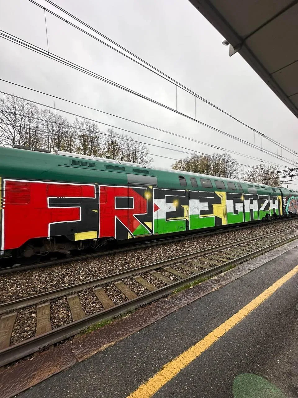 Graffiti Artwork on a Train Carriage 'Free Gaza' (Milano, Italy)