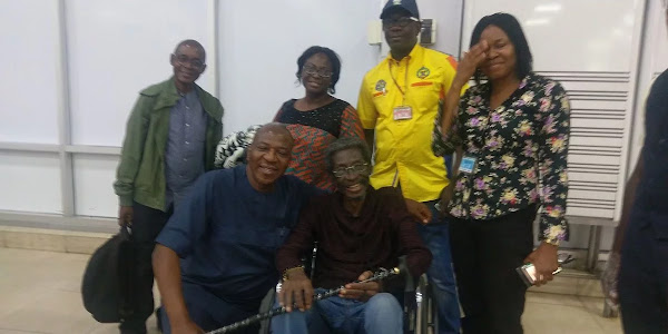 Photo: Ailing veteran broadcaster/actor, Sadiq Dabiq, leaves Nigeria for UK to receive treatment