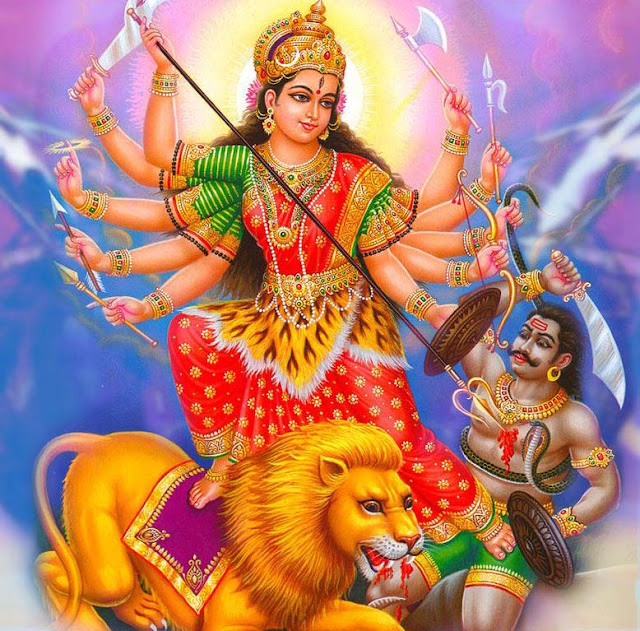 Durga Devi Pierces a Demon With Her Trident