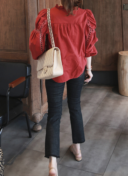 Frill Trim Balloon Sleeve Blouse