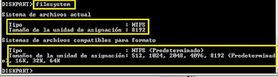 Filesystem de DiskPart