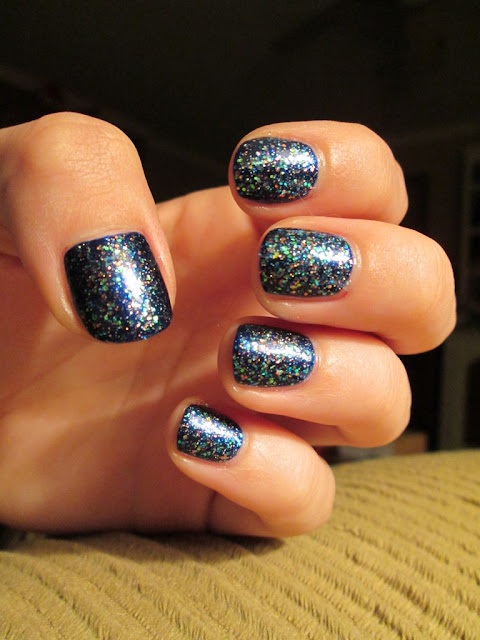 shades of the season, navy blue frost, nail polish, multi-colored glitter, new years eve nails, cvs