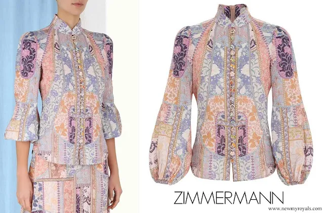 Crown Princess Mary wore Zimmermann Kaleidoscope Button Blouse in Multi Swirl Floral