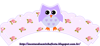 Lilac Owls in Shabby Chic Free Printable Wrappers Cupcake.