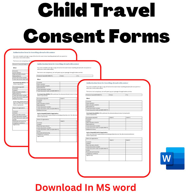 Child Travel Consent Forms Pritable Download In Word Format