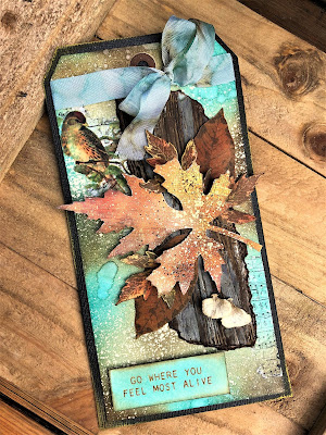 Sara Emily Barker Saturday Showcase Faux Bark and Leaf Tutorial for The Funkie Junkie Boutique #wendyvecchi #makeartblendabledyeink #timholtz #sizzixalterations #stampersanonymous