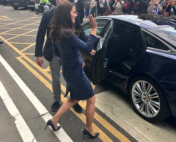 Kate Middleton chose her blue sparkle tweed Rebecca Taylor suit for the day. Catherine, Duchess of Cambridge wore Rebecca Taylor Skirt and Jacket
