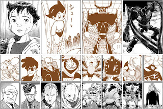 A great comparison of the original Astro Boy manga (in orange) and Naoki Urasawa's Pluto retelling (in black). Source unknown.