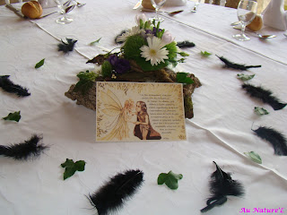 Mariage, celtique, centre de table, celte, buffet, structure, fleurs, plume, cala, porte menu, fée, farfadet, troll, décor mur, flute