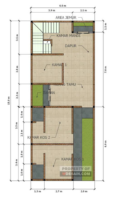 Denah rumah minimalis 3 kamar tidur 1 mushola