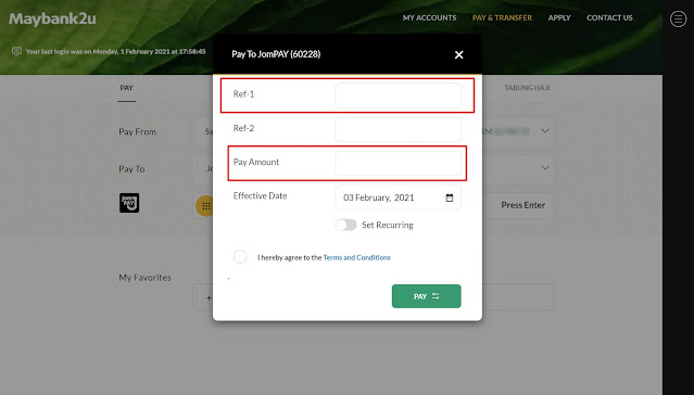Cara Deposit Duit Ke Tabung Haji Menggunakan JomPay Di Maybank2U (Tanpa Caj Tambahan)