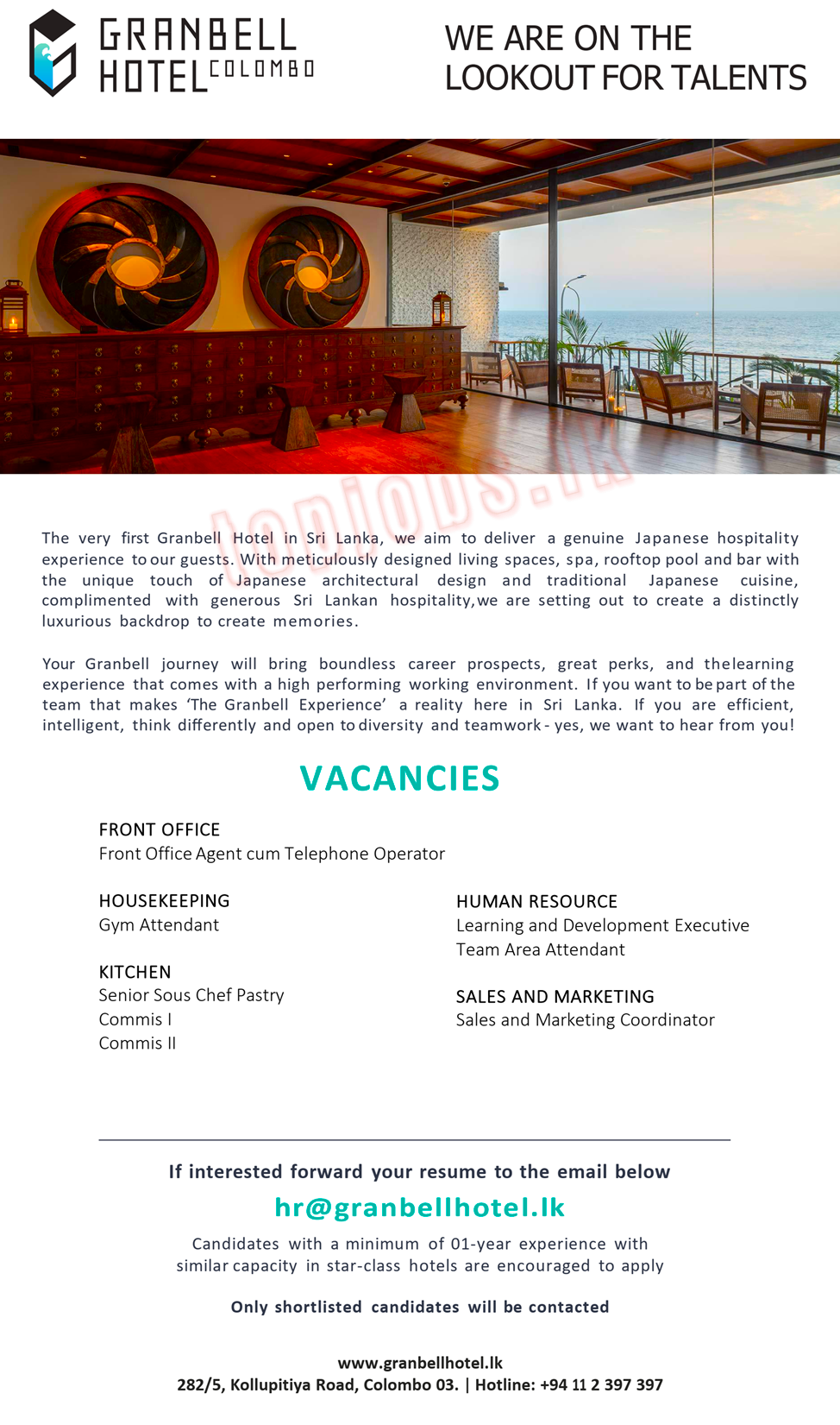 Hotel Vacancies In Granbell Hotel Colombo