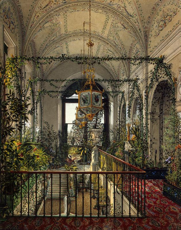 Interiors of the Winter Palace. The Small Winter Garden of Empress Alexandra Fyodorovna by Konstantin Andreyevich Ukhtomsky - Architecture, Interiors Drawings from Hermitage Museum