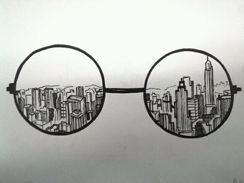 Unique Drawing of city in specs by an artist