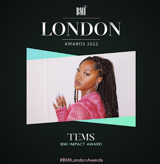 Tems wins the prestigious "Impact Prize" at the BMI Awards in London