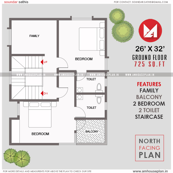 26 X 32 Perfect North Facing House Plan