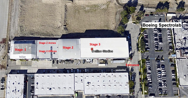 A Google Maps overhead view of Delfino Studios and Boeing Spectrolab.