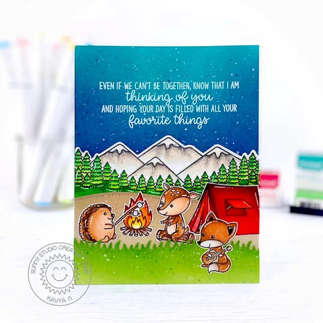 Sunny Studio Stamps: Country Scenes Critter Campout Slimline Dies Card by Kavya