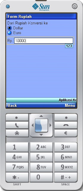 Belajar java mobile, contoh aplikasi java mobile, cara membuat aplikasi konversi mata uang di java mobile,Belajar J2ME, contoh aplikasi J2ME, cara membuat aplikasi konversi mata uang di J2ME