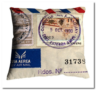 postage themed cushion bonjour mon coussin