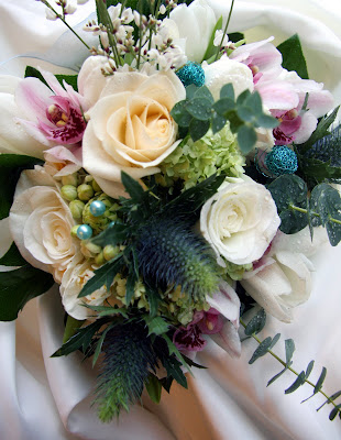 Bouquet IdeasTeal wedding flowers bouquet teal white black IMG 4548