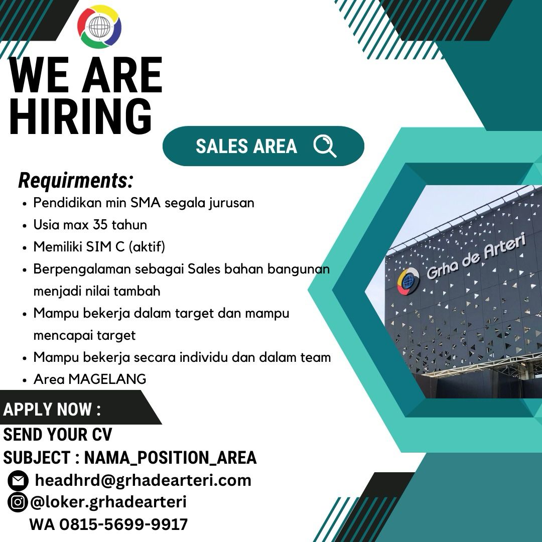 Loker Sales Area, Administrasi, Audit Internal, AR di Grha de Arteri Magelang & Semarang