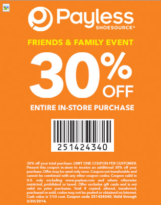 FREE IS MY LIFE: COUPON: 30% off ANY Payless in-store Purchase - ENDS ...