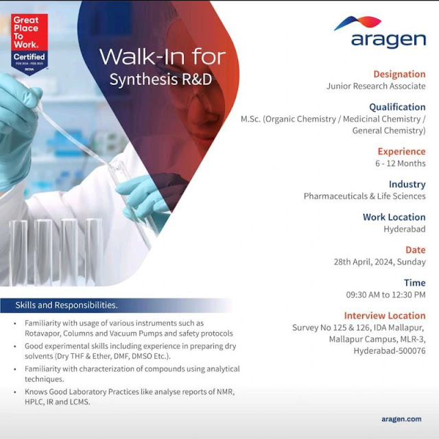 Aragen Walk In Interview For Synthesis R&D