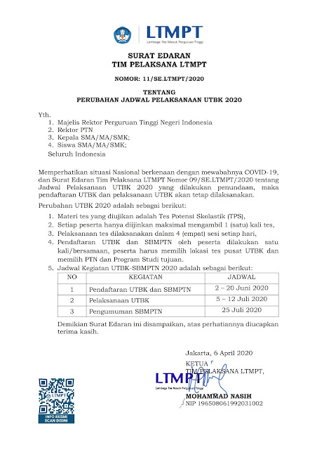 JADWAL UTBK SBMPTN 2020 TERBARU DARI LTMPT