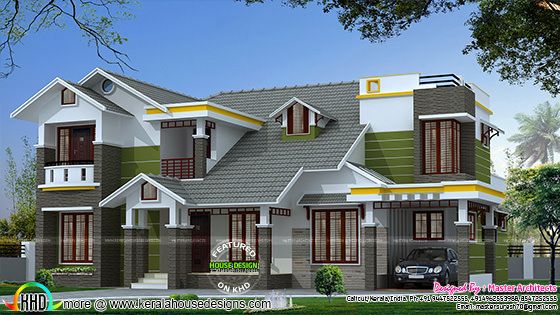 2780 sq-ft, 4 bedroom modern sloping roof house